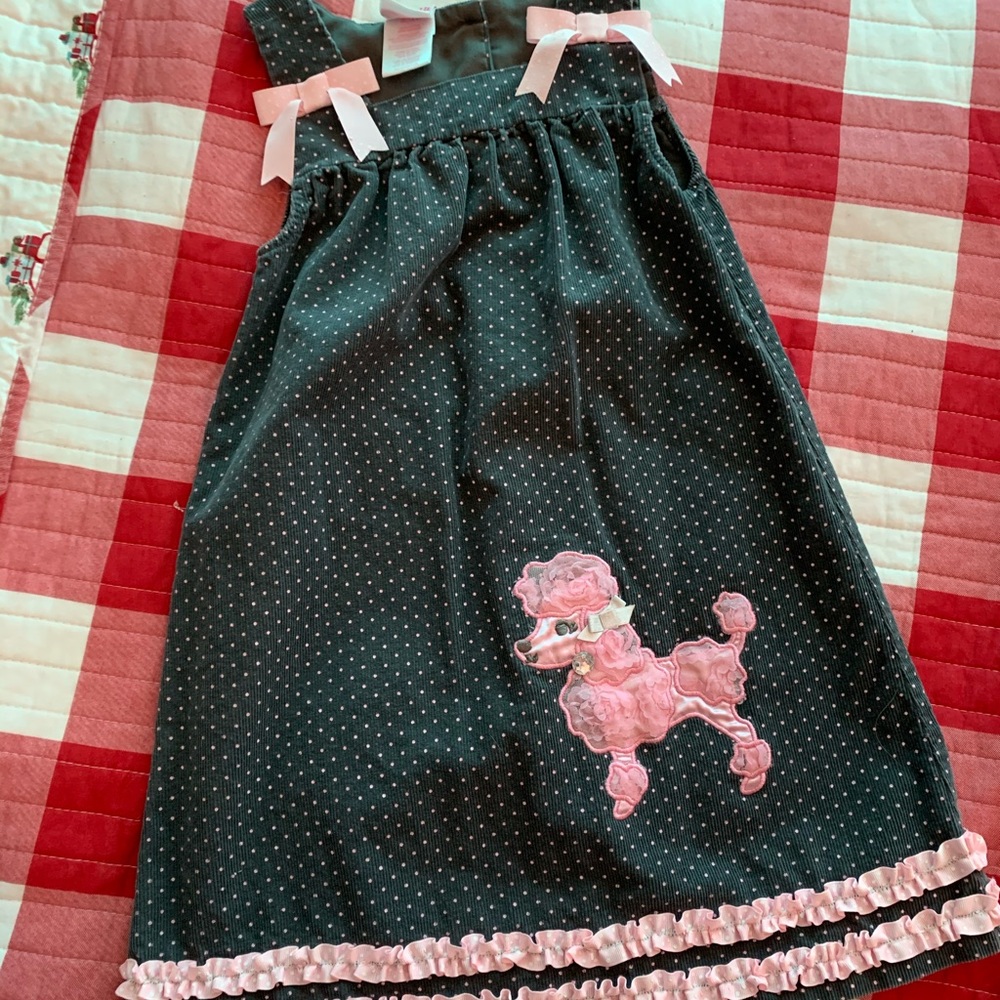 Girls Corduroy  Jumper Grey & Pink Poodle